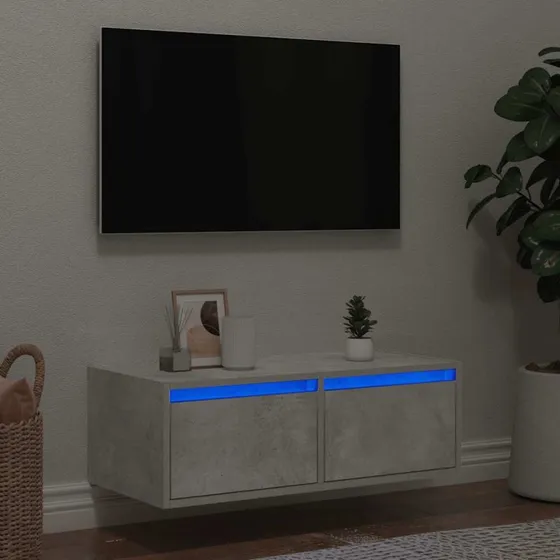 vidaXL Sengebord med LED-lys 75x35,5x25 cm, betongrå
