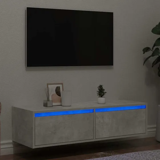 vidaXL Sengebord med LED-lys 100x35,5x25 cm, betongrå
