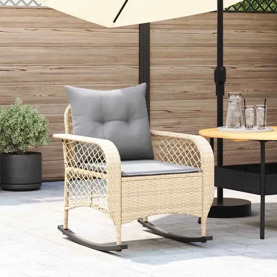 vidaXL Udendørs Gyngestol med Hynder Polyrattan Beige