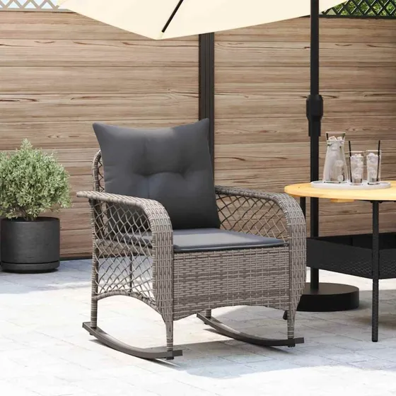 vidaXL Udendørs Gyngestol med Hynder Polyrattan Grå