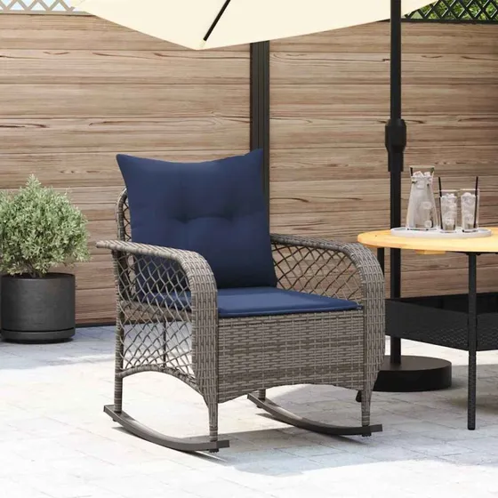 vidaXL Udendørs Gyngestol med Hynder Polyrattan Grå