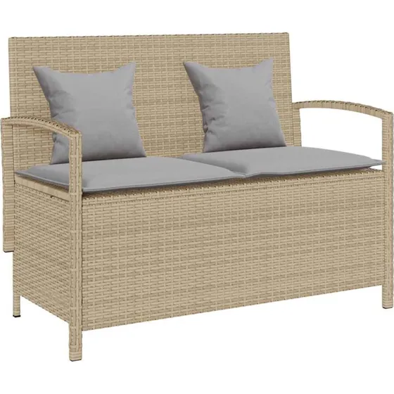 vidaXL opbevaringsbænk med hynde, polyrattan beige