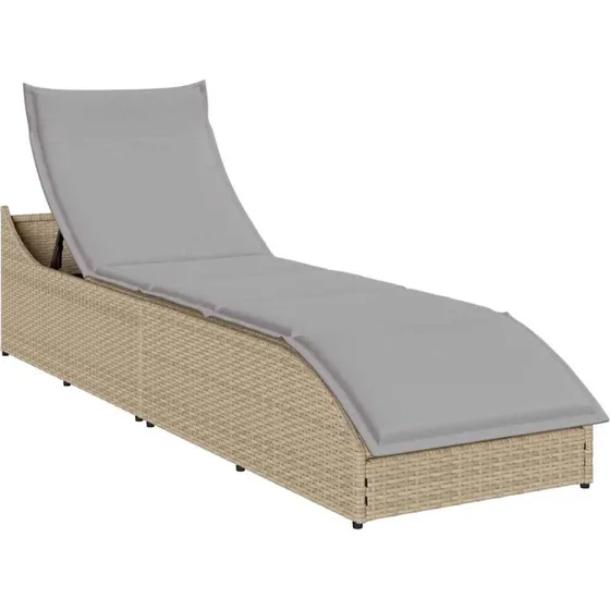 vidaXL sammenklappelig solseng med hynde og opbevaring, polyrattan beige