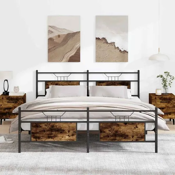 vidaXL Sengeramme 183x213 cm røget egetræsfarve uden madras