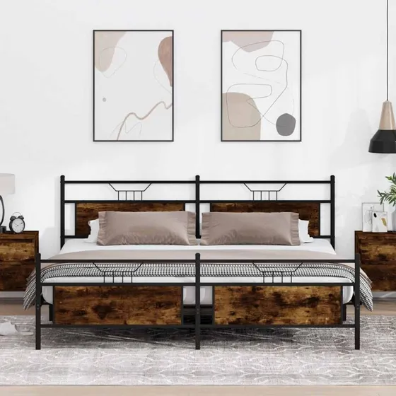 vidaXL Sengeramme 193x203 cm røget egetræsfarve med lamelbund