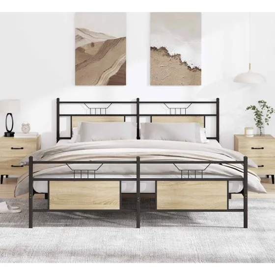 vidaXL Sengeramme 183x213 cm Metal Sonoma-Eg