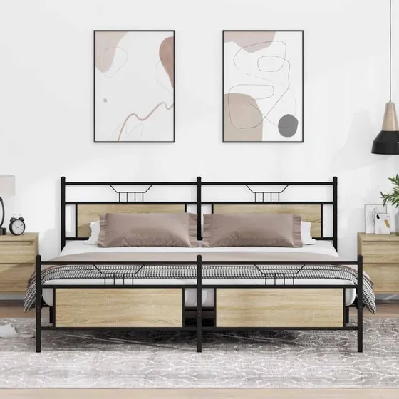 vidaXL Sengeramme 193x203 cm Metal Sonoma-Eg uden Madras