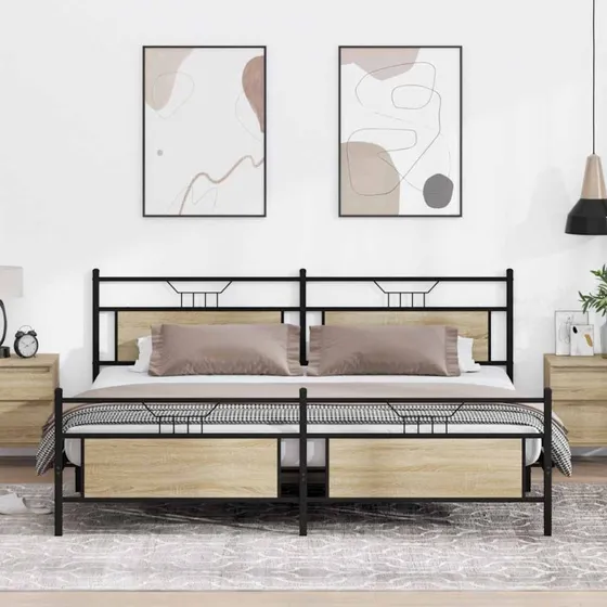 vidaXL Sengeramme 200x200 cm Metal Sonoma-Eg uden Madras