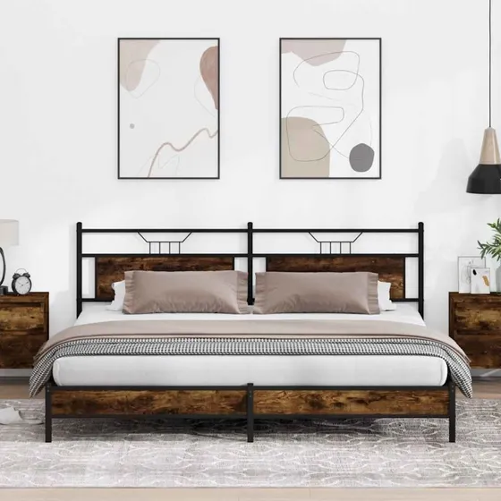 vidaXL Sengeramme 193x203 cm røget egetræ, metal
