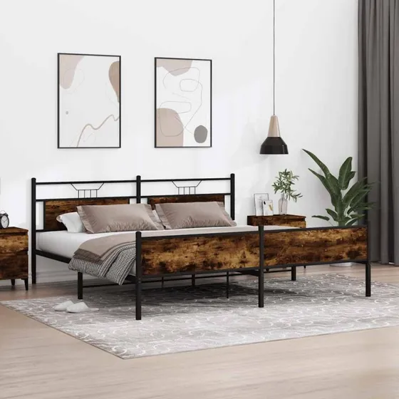 vidaXL Sengeramme 200x200 cm Røget Eg Træ med Stålstel