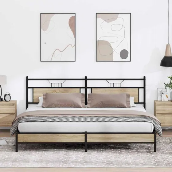 vidaXL Sengeramme 200x200 cm Metal Sonoma-Eg