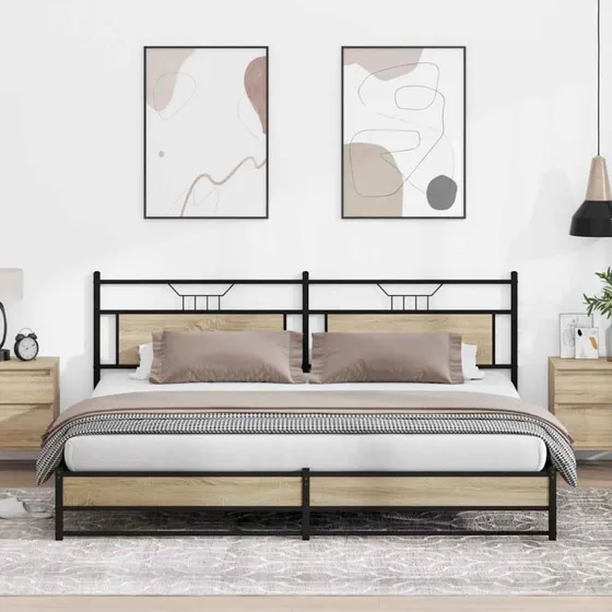 vidaXL Sengeramme 193x203 cm Metal Sonoma-Eg