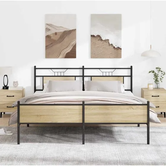 vidaXL Sengeramme 183x213 cm Metal Sonoma-Eg