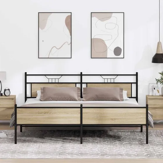 vidaXL Sengeramme 193x203 cm Metal Sonoma-Eg