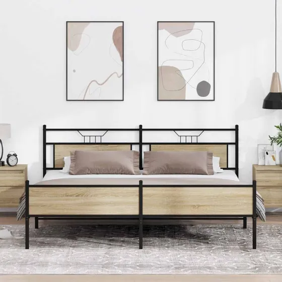 vidaXL Sengeramme 200x200 cm Metal Sonoma-Eg