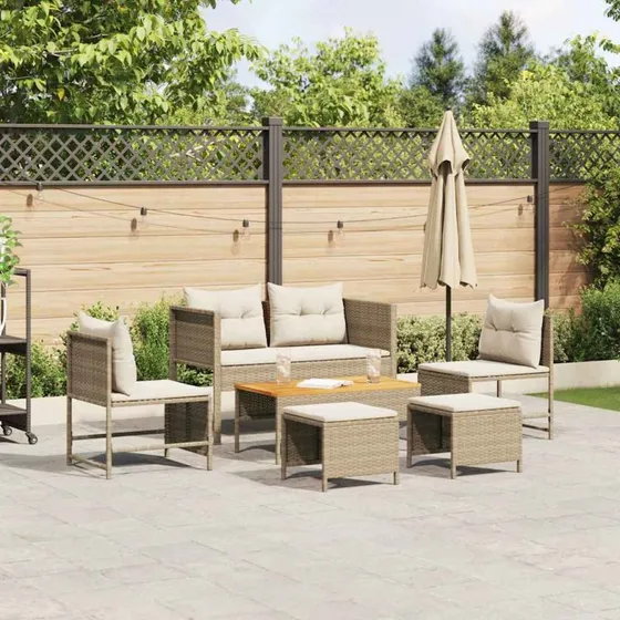 vidaXL Havesofa Sæt 6 pc Beige & Creme Poly Rattan