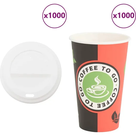 vidaXL Kaffekopper med Låg 1000 stk. 16oz 400ml