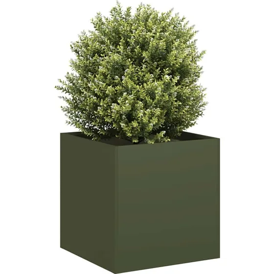 vidaXL Plantekasse 40x40x40 cm Olivengrøn Koldvalset Stål