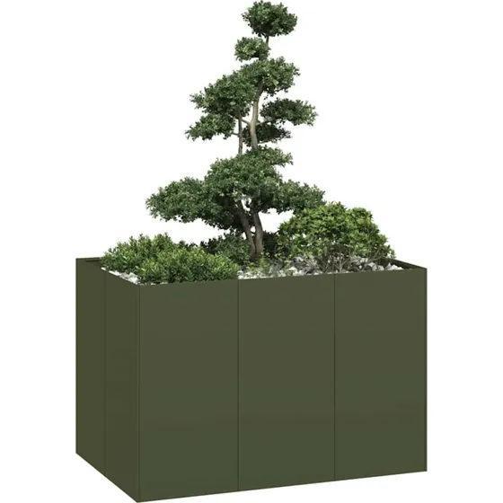 vidaXL Plantekasse 120x80x80 cm Olivengrøn Koldvalset Stål