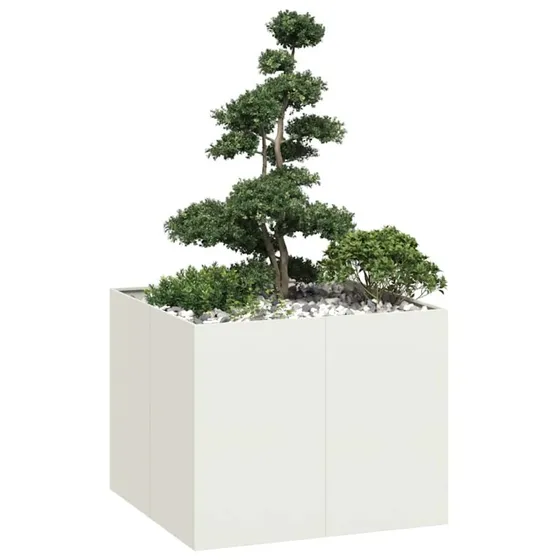 vidaXL Plantekasse 100x100x80 cm stål hvid