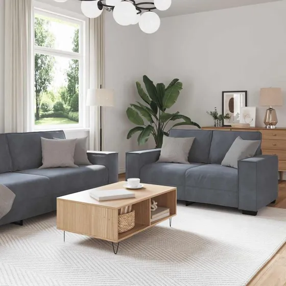 vidaXL 3-delet sofasæt med hynder, mørkegrå velour