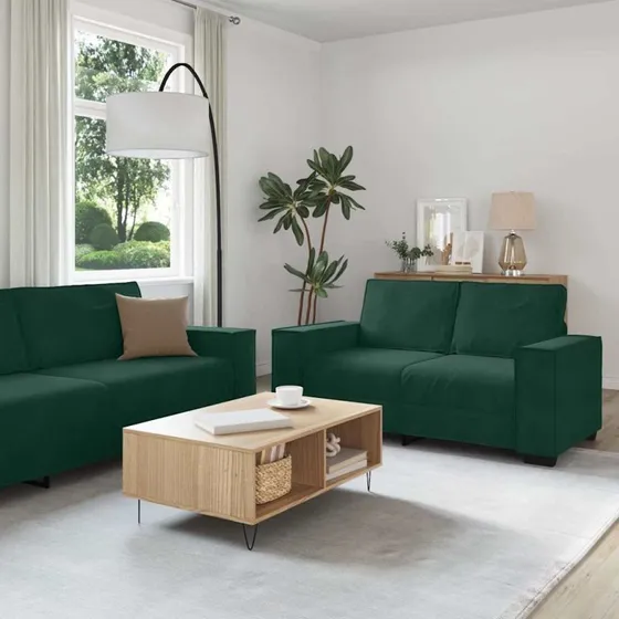 vidaXL sofasæt 3 dele med hynder mørkegrøn
