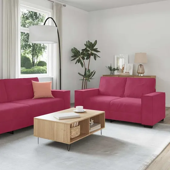 vidaXL sofasæt 2 dele med hynder vinrød velour