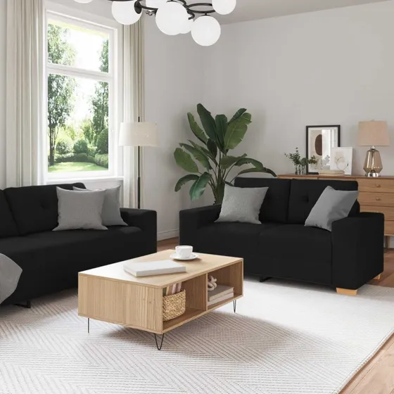 vidaXL 3-pces Sofa Sort Linned-blandet Stof 221x80x80 cm