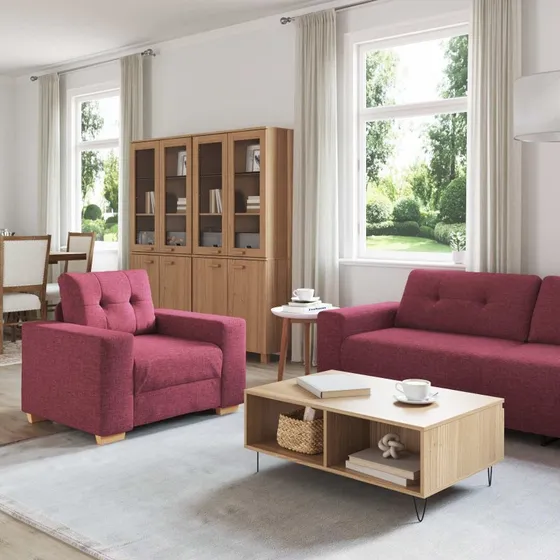 vidaXL 3-pces Sofa Vindrød 221 x 80 x 80 cm Linned-blandet Stof
