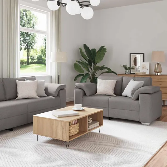 vidaXL Sofa 3-pces Gråbrun 219 x 80 x 82 cm Linned-blandet stof