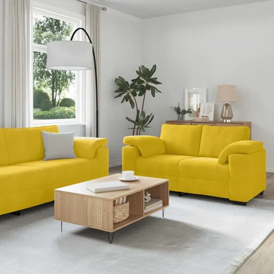 vidaXL 3-delet sofasæt med hynder i gul velour