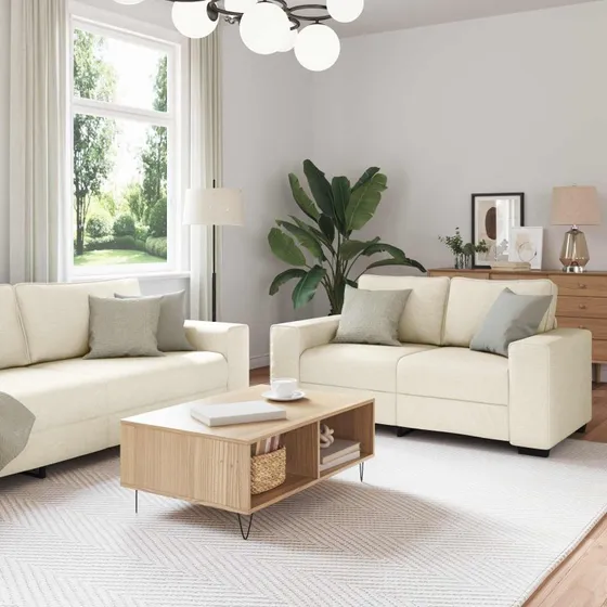 vidaXL 2-pces Sofa Beige 221 x 80 x 82 cm Linned-blandet stof
