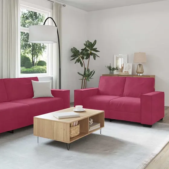 vidaXL sofasæt 2 dele med hynder vinrød velour
