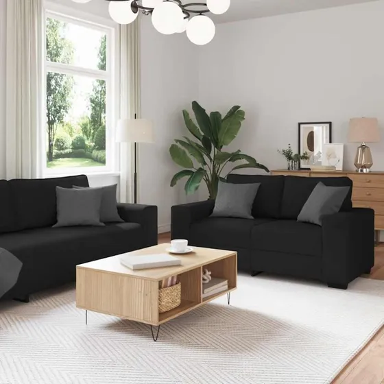 vidaXL 2-delet sofasæt med hynder, sort