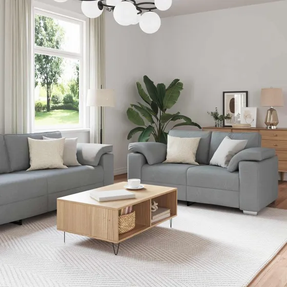 vidaXL 2-pces Sofa Lysegrå 219 x 80 x 82 cm Stof