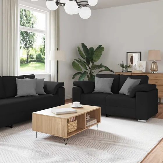 vidaXL 2-pces Sofa Sort 219 x 80 x 82 cm Stof