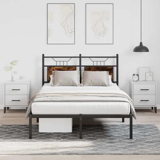 vidaXL Sengeramme 120x190 cm røget eg med hovedgærde