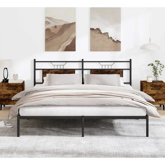 vidaXL Sengeramme 183x203 cm røget eg med hovedgærde