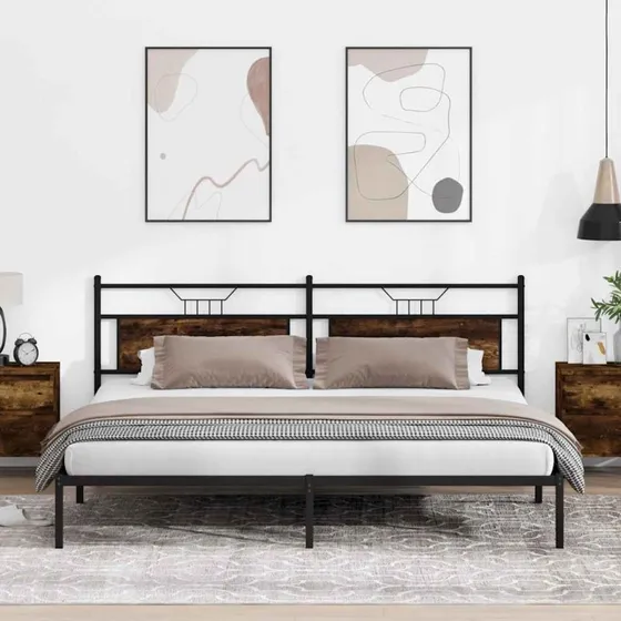 vidaXL Sengeramme 193x203 cm røget eg med hovedgærde