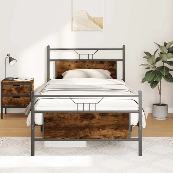 vidaXL Sengeramme 100x190 cm røget eg med stålstel