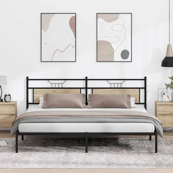vidaXL Sengeramme 193x203 cm Sonoma-Eg med hovedgærde