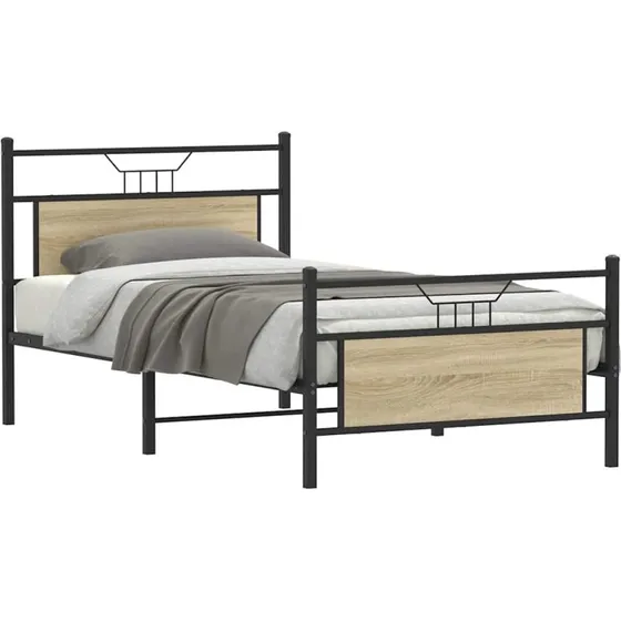 vidaXL Sengeramme 107x203 cm Sonoma-Eg med hovedgærde og fodgærde