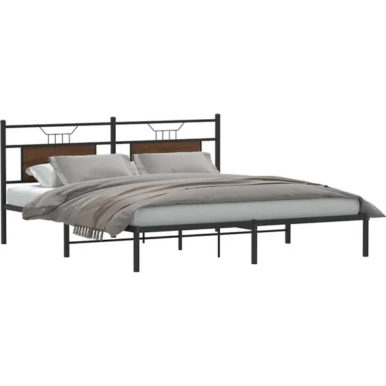 vidaXL Sengeramme 183x213 cm Konstrueret Træ Brunt Eg med Hovedgærde