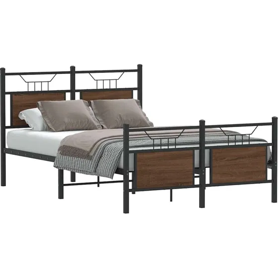 vidaXL Sengeramme 120x190 cm Konstrueret Træ Brun Eg med Hovedgærde