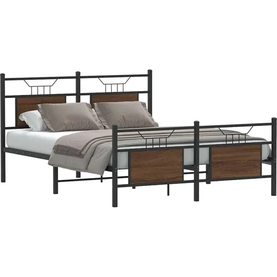 vidaXL Sengeramme 140x200 cm Konstrueret Træ Brunt Eg med Hovedgærde