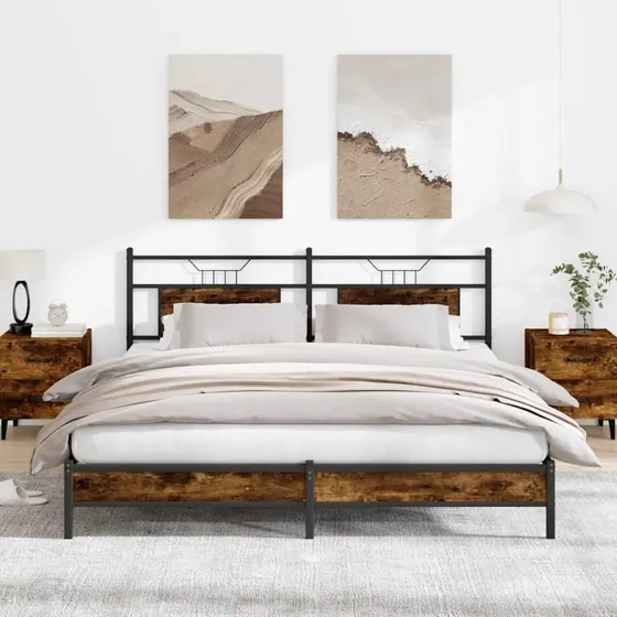 vidaXL Sengeramme 183x203 cm røget eg med sengegavl
