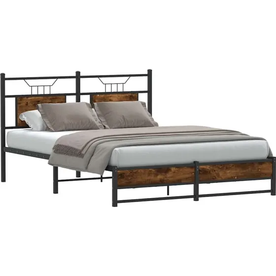 vidaXL Sengeramme 150x200 cm røget eg med sengegavl og opbevaringsplads