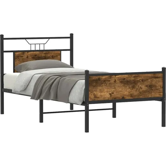 vidaXL Sengeramme 80x200 cm Røget Eg med Sengegavl og Højt Fodgærde