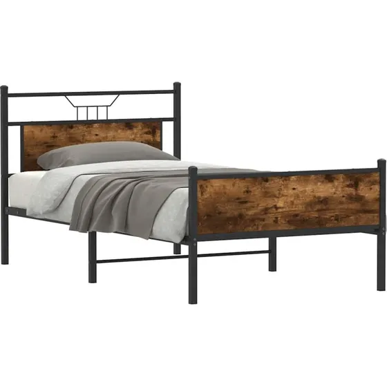 vidaXL Sengeramme 100x190 cm røget eg med sengegavl og fodgærde