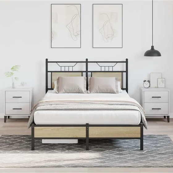 vidaXL Sengeramme 120x200 cm Sonoma-Eg med sengegavl og opbevaringsrum